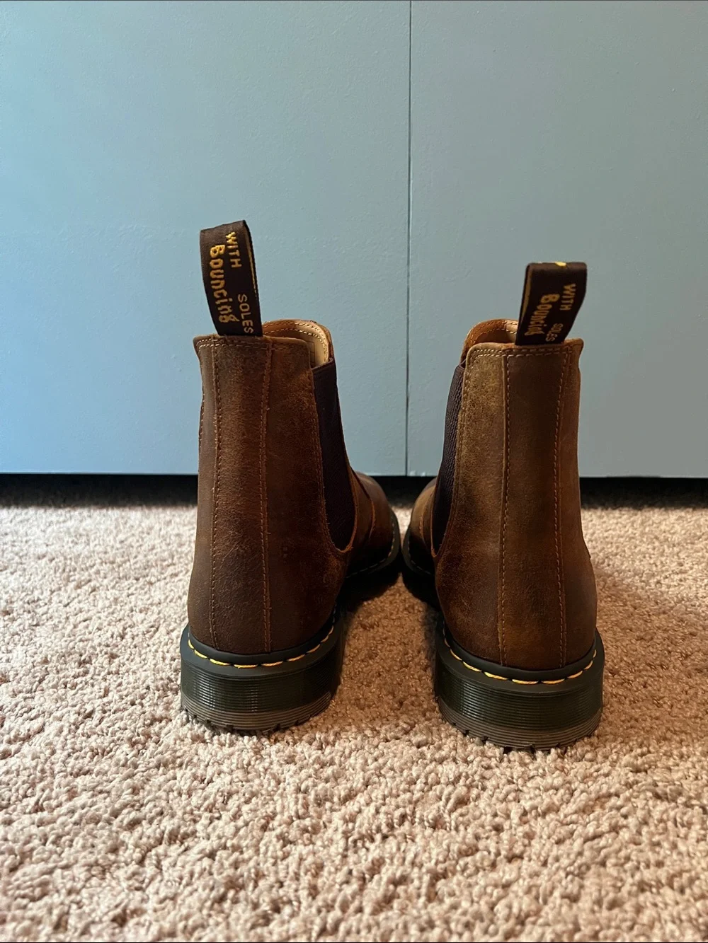 Dr. Martens Brown Leather Chelsea Boots with Yellow Stitching